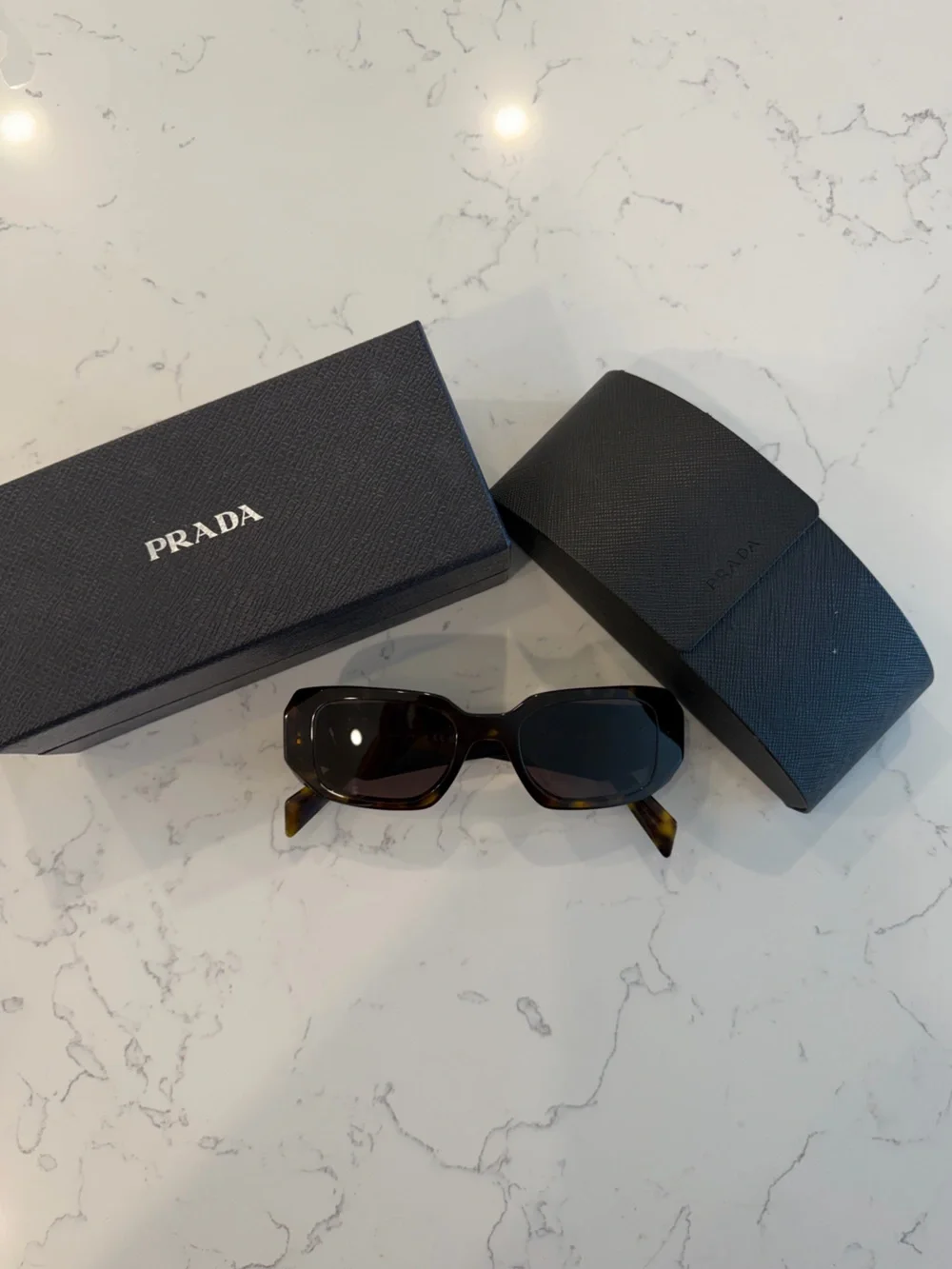 Prada Women’s Tortoiseshell Rectangular Sunglasses - Brown/Black